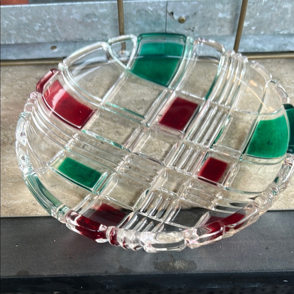 Glass Serving Bowl with Red and Green Accents